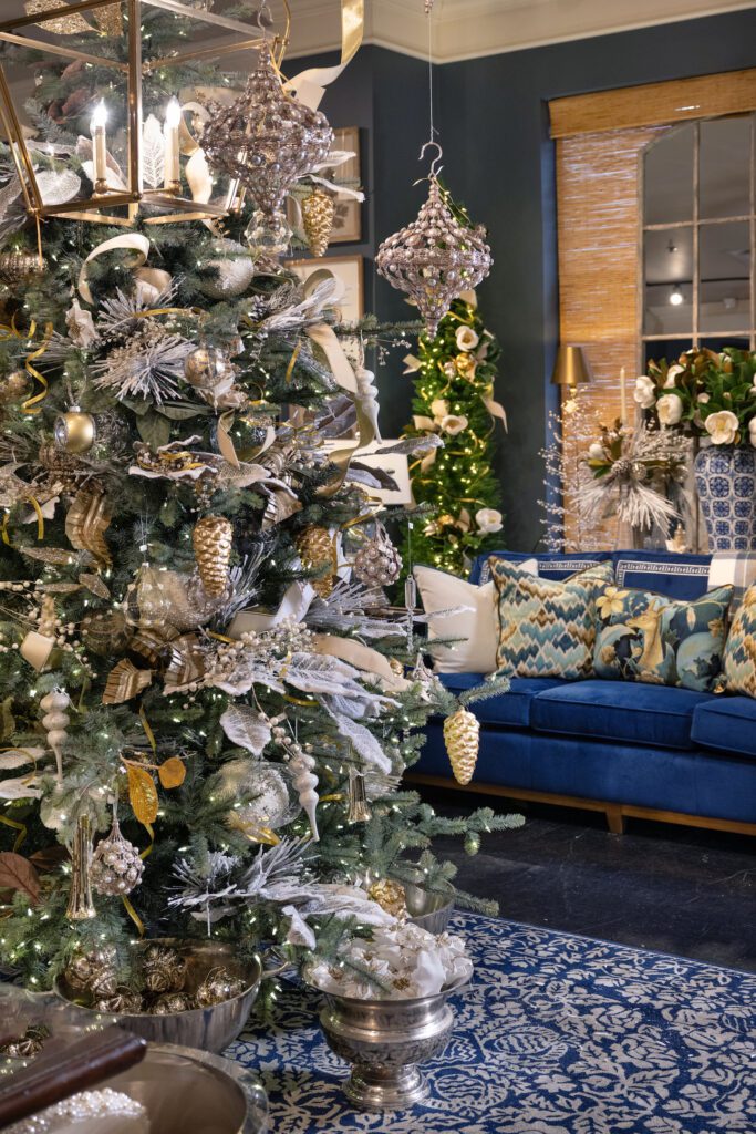 blue and white christmas decor